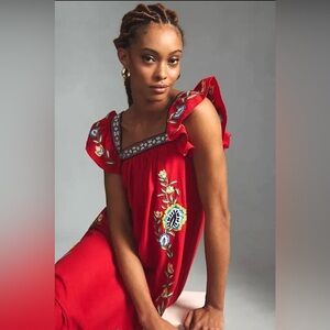 FARM Rio Embroidered Square Neck Red Dress Size S EUC